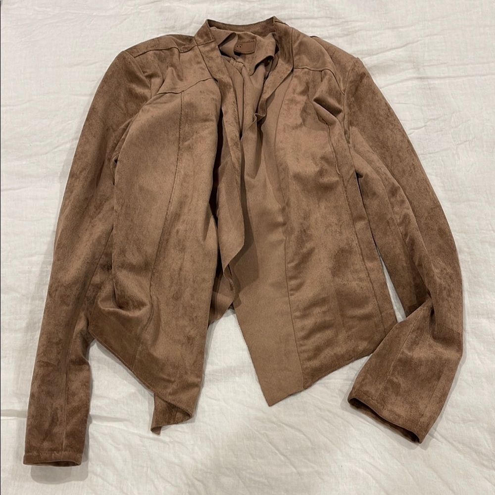 Blank NYC Tan Blazer with Suede Finish and Cropped Style